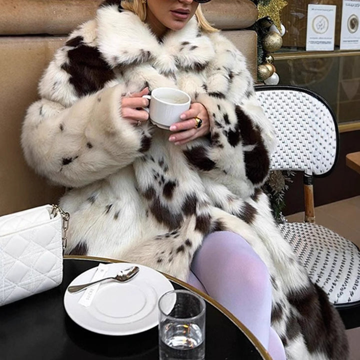 Luxury faux fur jacket for women with a striking animal print Lune London