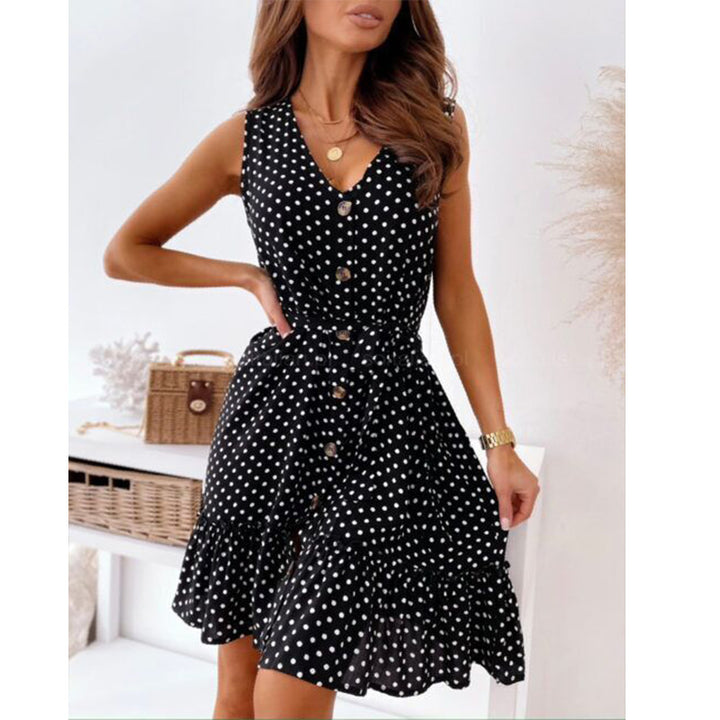 Robe portefeuille pour femmes avec des pois et ceinture à la taille Chic & Stil