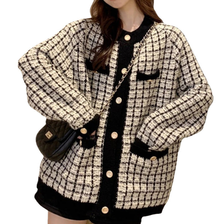 Ladies elegant cardigan with printed design and high quality button details Lune London