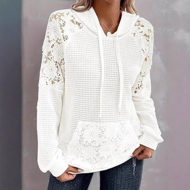 Oversized sweater for women with lace details and kangaroo pocket Lune London