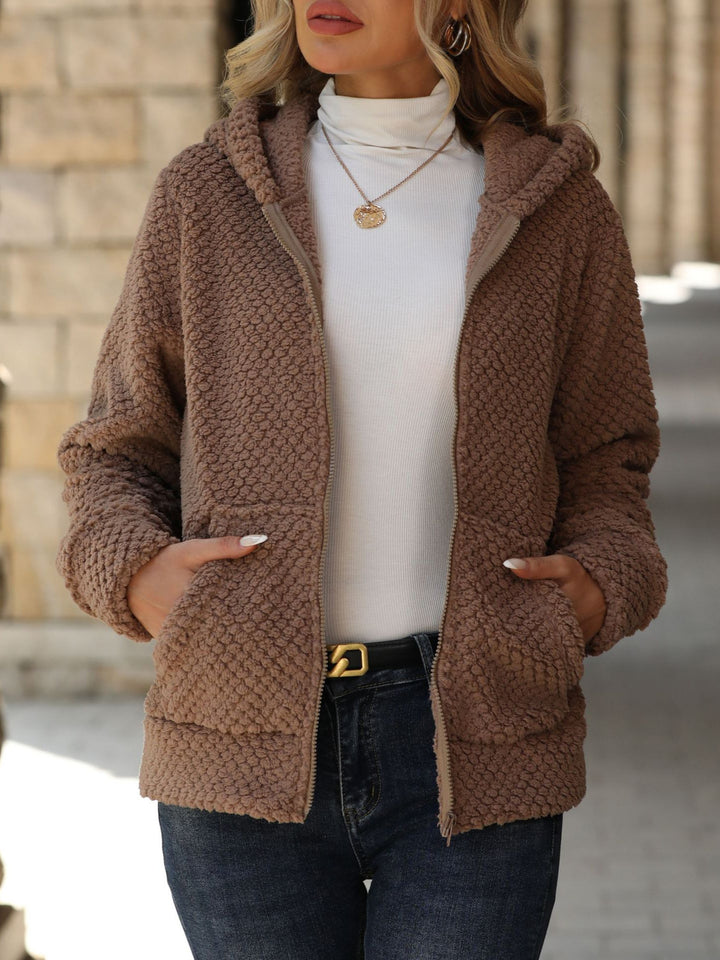 Ladies soft fleece jacket with hood and pockets Lune London