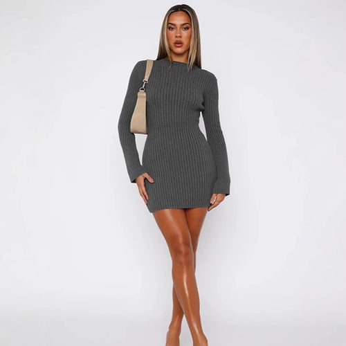 Fitted mini knit dress for women with long sleeves Lune London