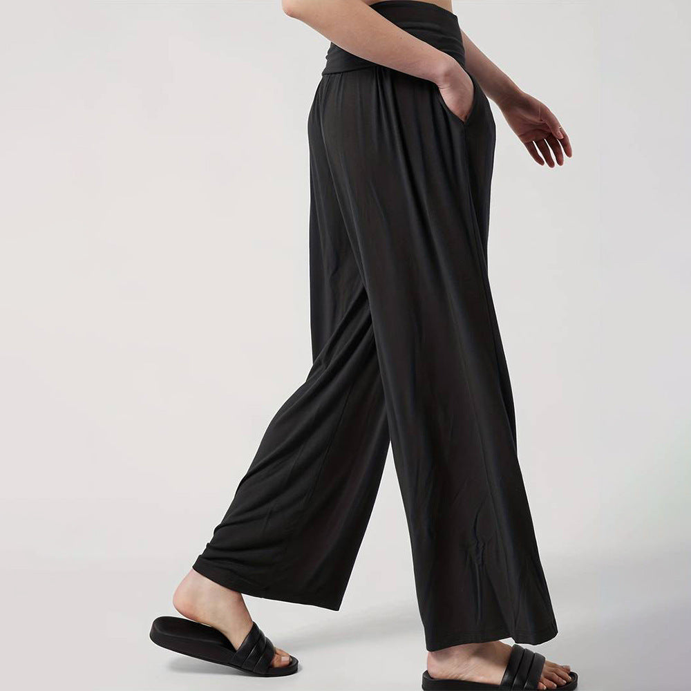 Pantalons larges en jersey pour femmes avec taille élastique et design taille haute Chic & Stil