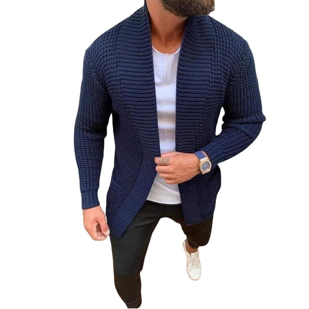 Men's knitted jacket with open design and deep collar Lune London