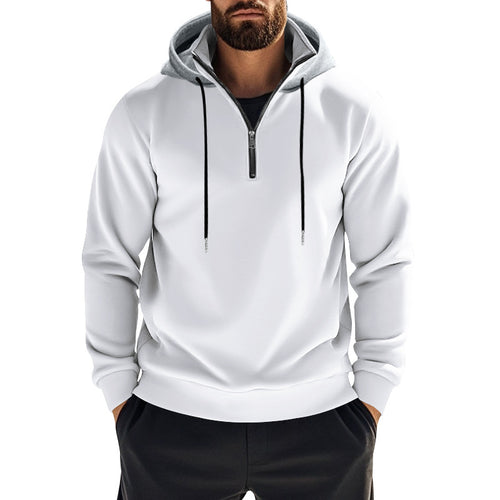Men's sporty hoodie with half zipper and combined chic and stylish hood design