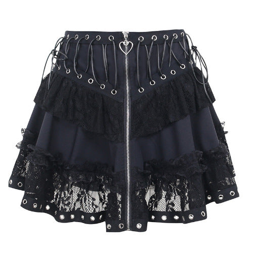 Ladies nightdress with delicate lace decoration and playful ruffle elements