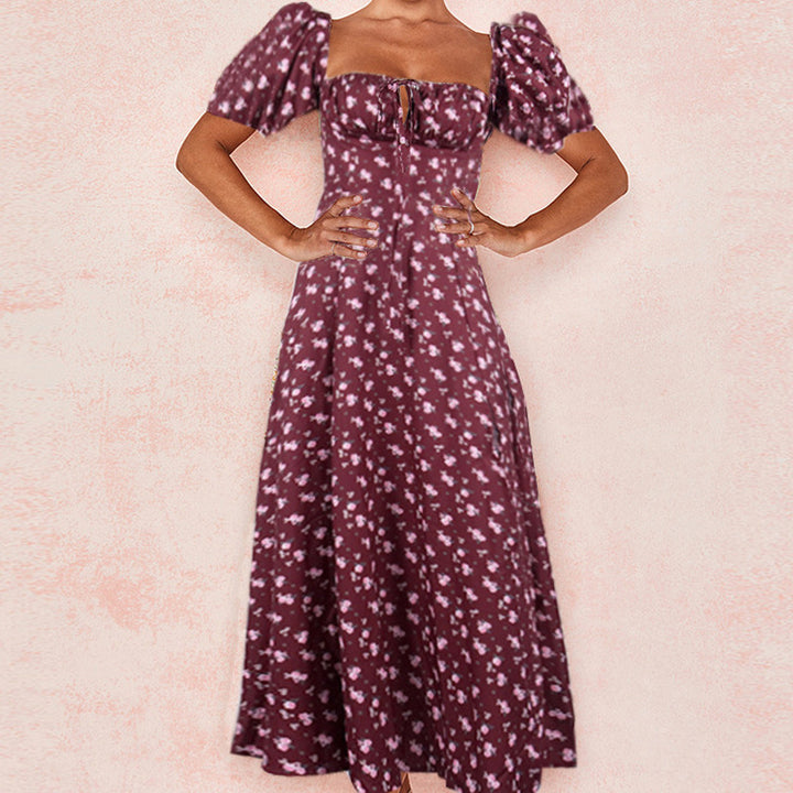 Maxi dress for women with puff sleeves and floral design Lune London