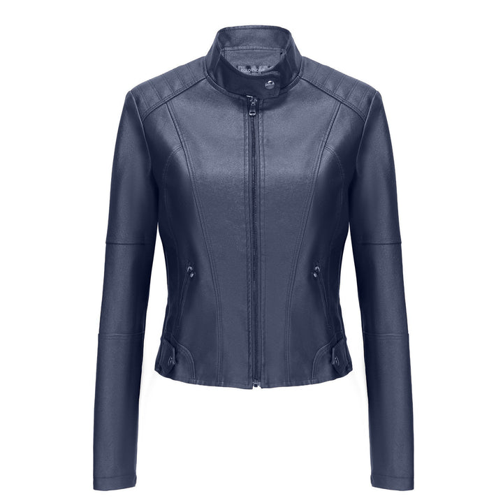 Biker leather jacket for women with asymmetric zipper and modern stand collar Lune London