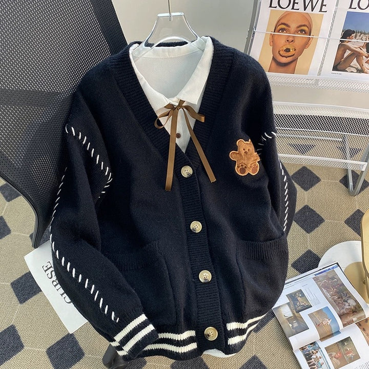 Women's knitted jacket with a unique bear application and modern details Lune London