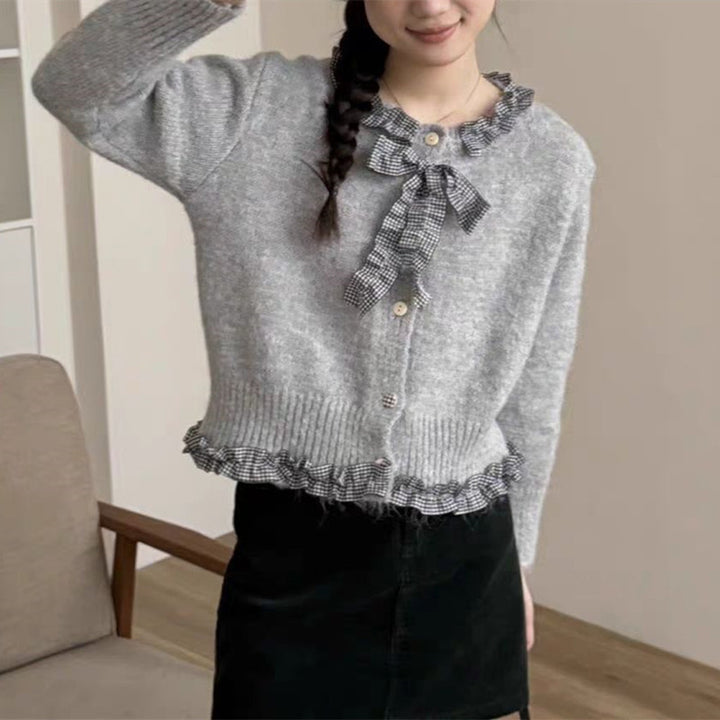 Women cardigan with ruffles and elegant bow Lune London