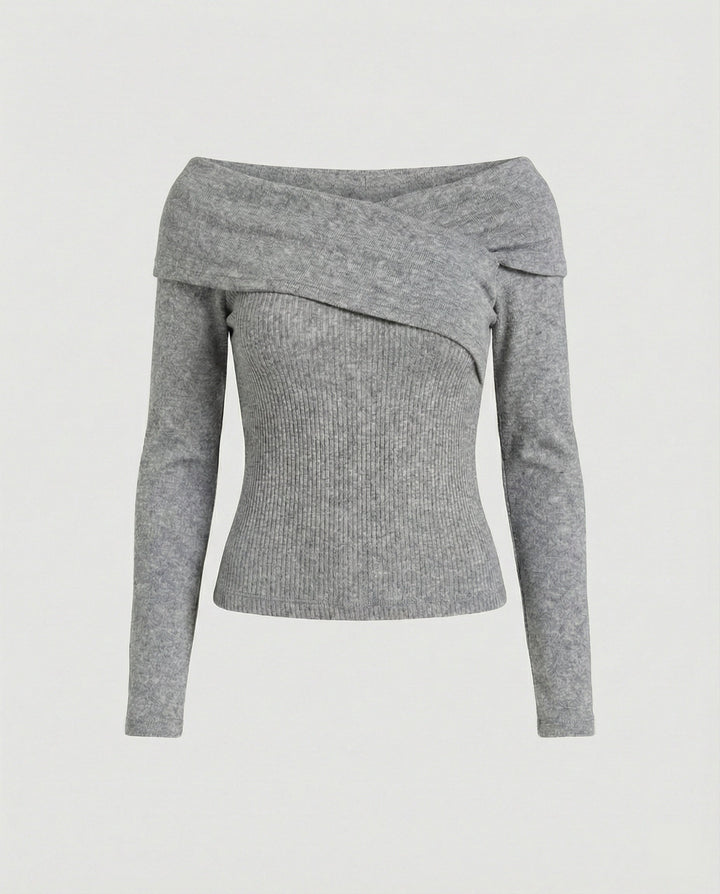 French V-neck long sleeve shirt women slim fit stretch top