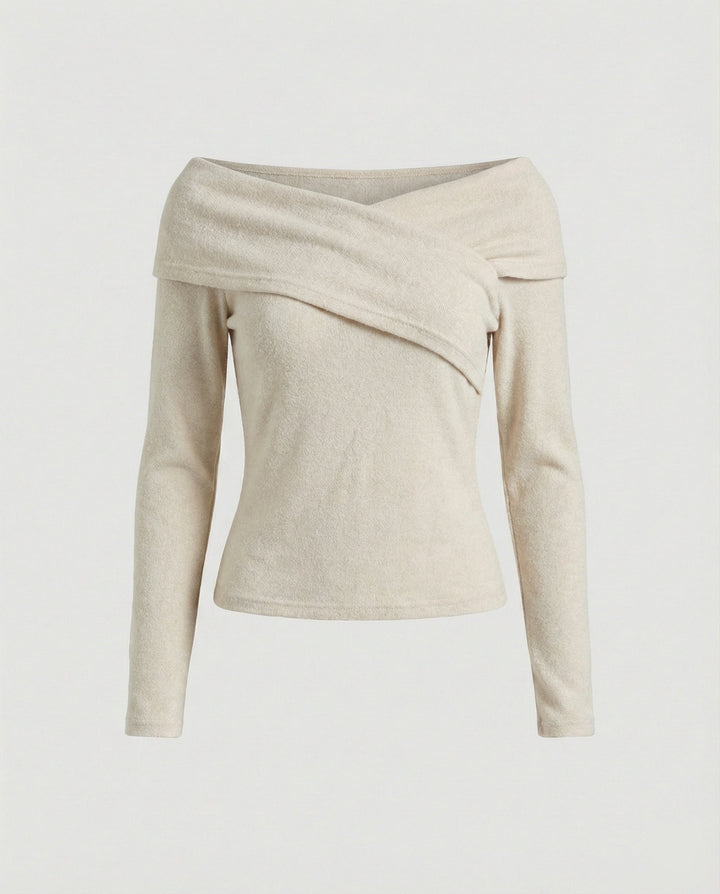French V-neck long sleeve shirt women slim fit stretch top