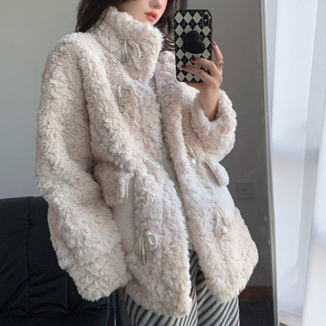 Veste de transition en peluche pour femmes avec des boutons décoratifs Chic & Stil