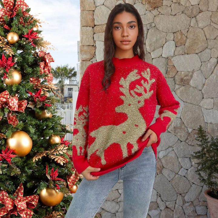 Christmas sweater for women with sparkly design and reindeer pattern Lune London