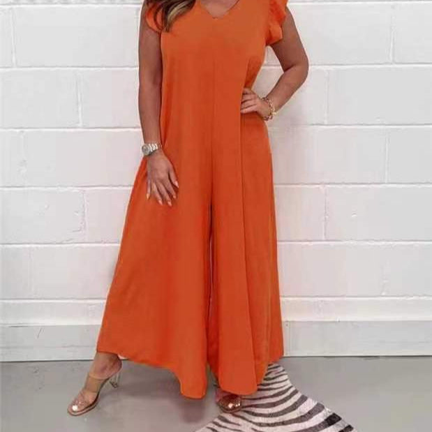 Ladies loose fitting jumpsuit with V-neck Lune London