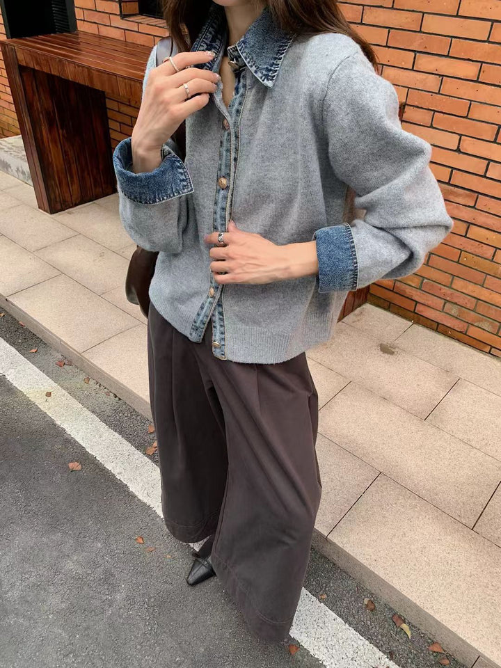 Chemise overshirt décontractée pour femmes avec un col en denim inhabituel et des détails de boutons Chic & Stil