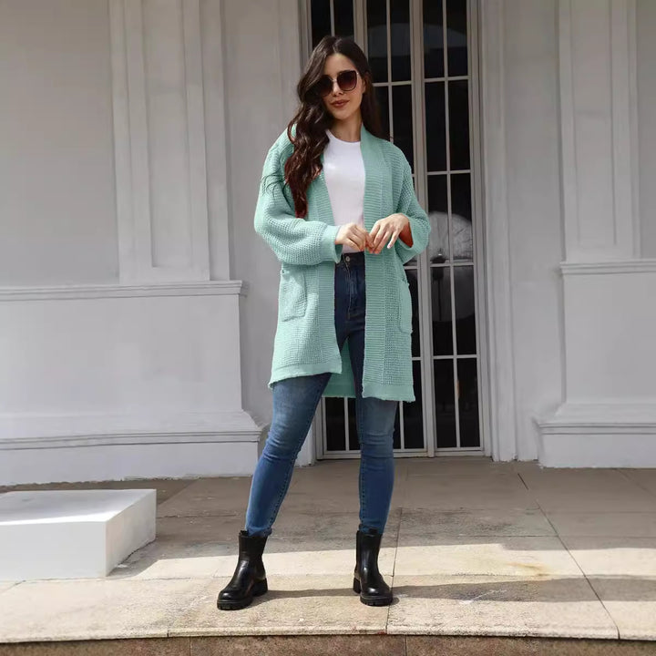 Casual knitted cardigan for women with open pockets and modern waffle pattern Lune London
