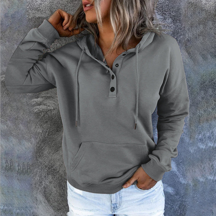 Ladies hoodie with integrated button placket Lune London