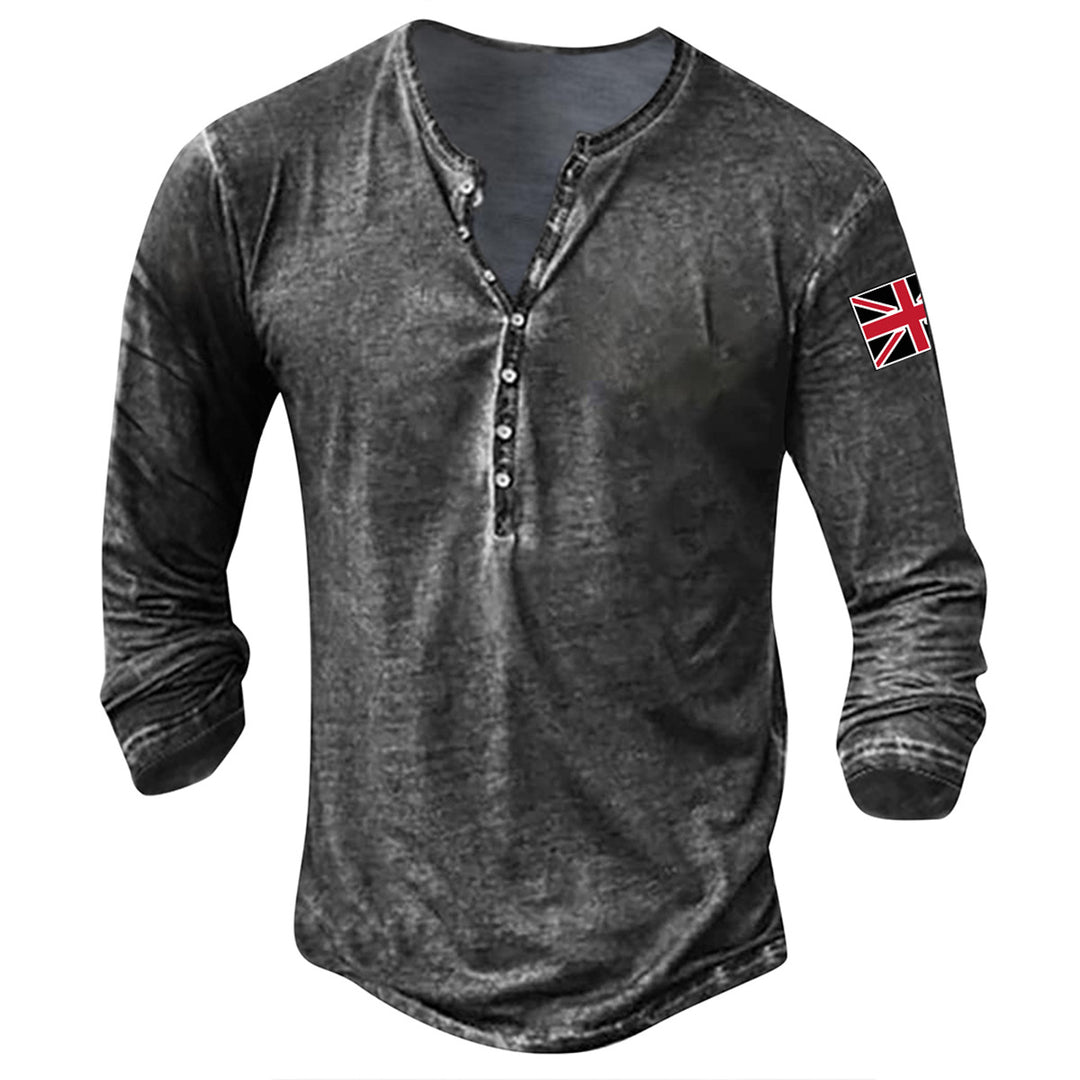 Trendy long sleeve shirt for men with button placket and flag appliqué Lune London