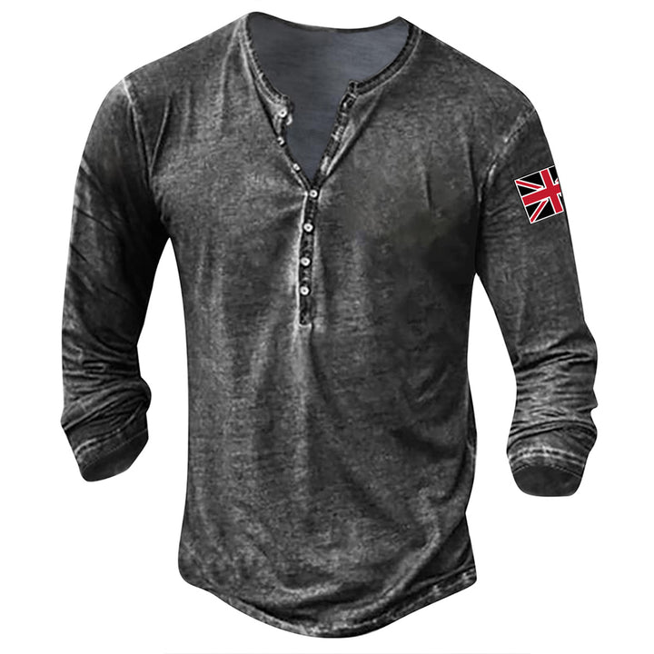 Trendy long sleeve shirt for men with button placket and flag appliqué Lune London