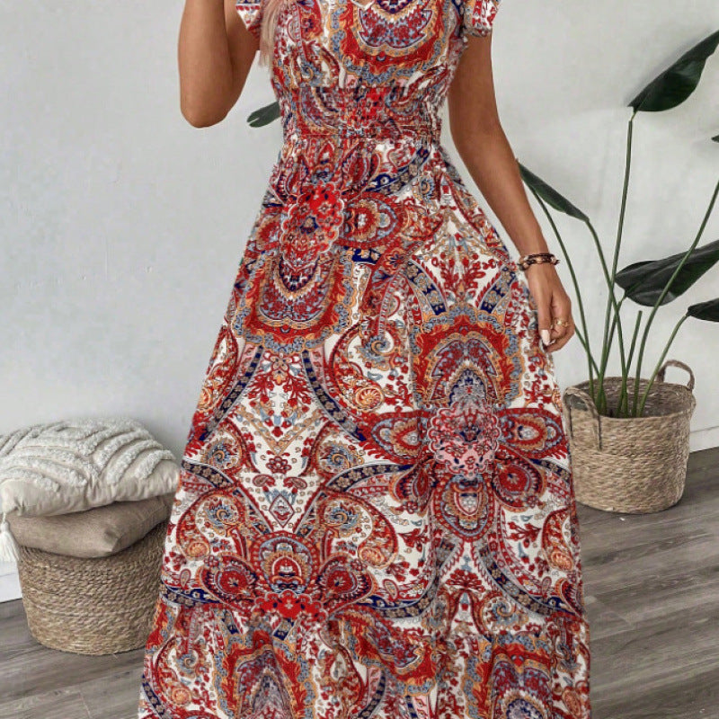 Maxi dress for women in a bohemian style with a vibrant pattern Lune London