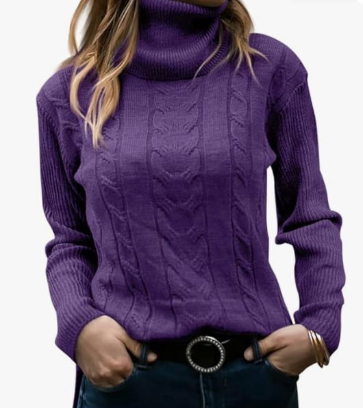 Knit sweater for women with high collar and relief pattern with braids Lune London