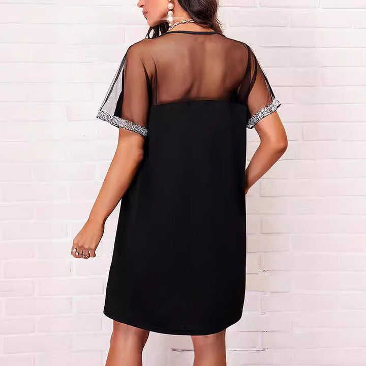 Shift Dress with Rhinestone Decor and V Neck for Chic and Stylish Women