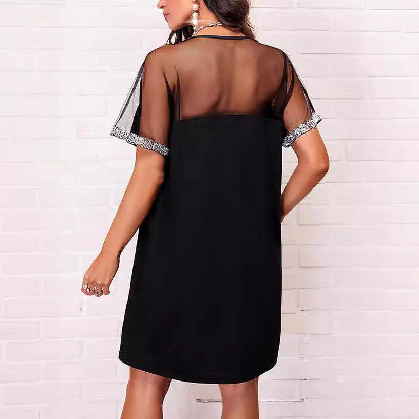 Casual women's V-neck dress with sequin trim Lune London