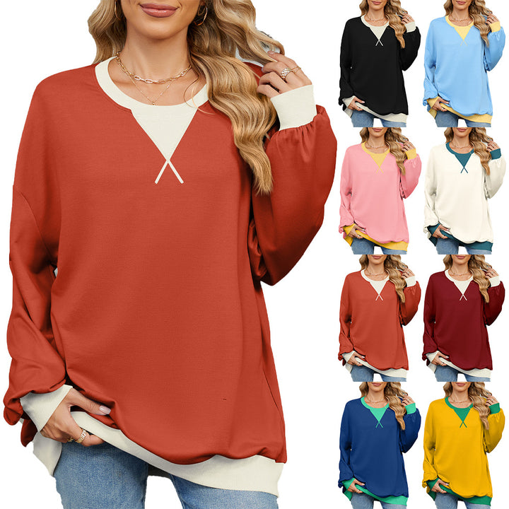 Casual oversized sweatshirt for women with a modern V-neck and chic elegant cuffs
