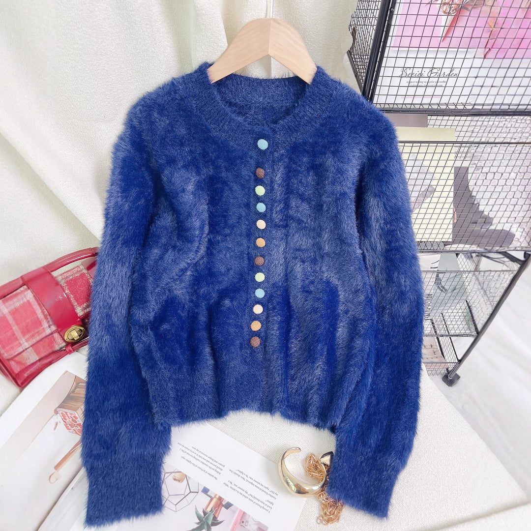 Cardigan féminin en peluche avec des boutons colorés et un design ample Chic & Stil