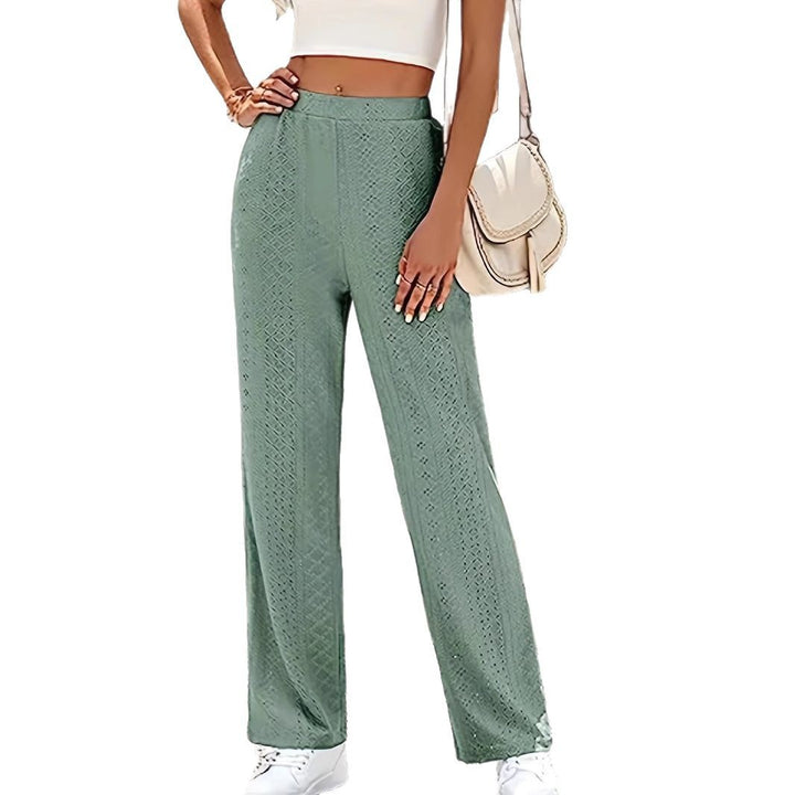 Wide pants for women with an elegant perforated pattern and high waist Lune London