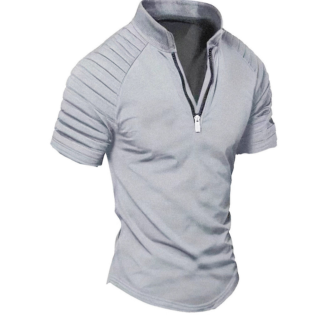 Short Sleeve Sports T-Shirt for Men with Structured Zipper Chic and Style