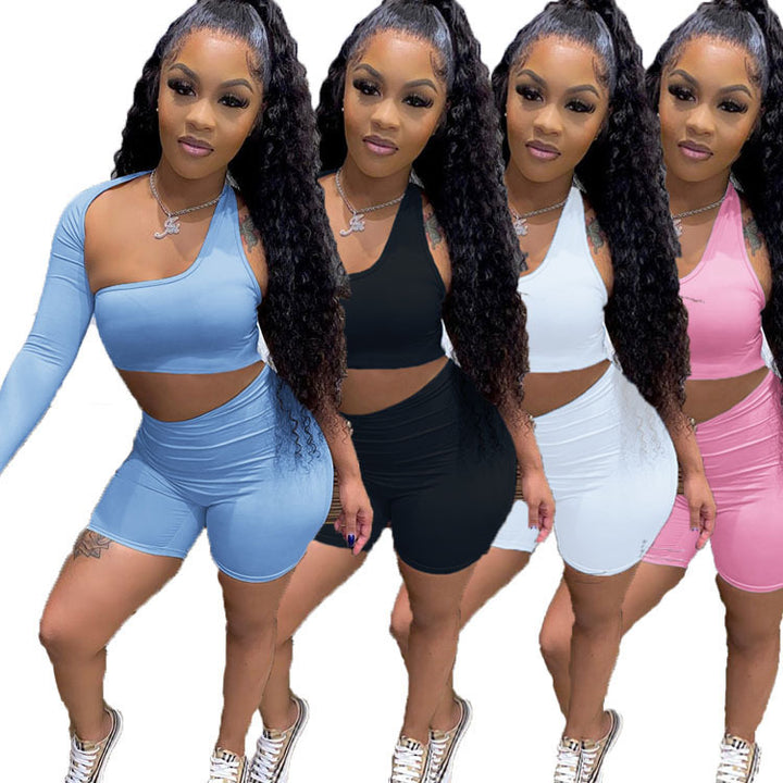 Women asymmetrical one-shoulder activewear set Lune London