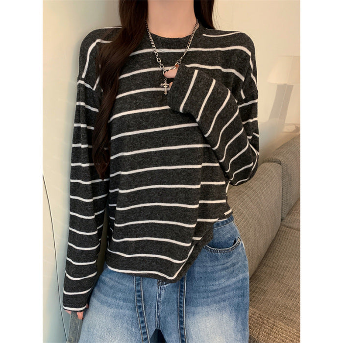 Women's casual long sleeve shirt with fashionable striped look Chic & Stil