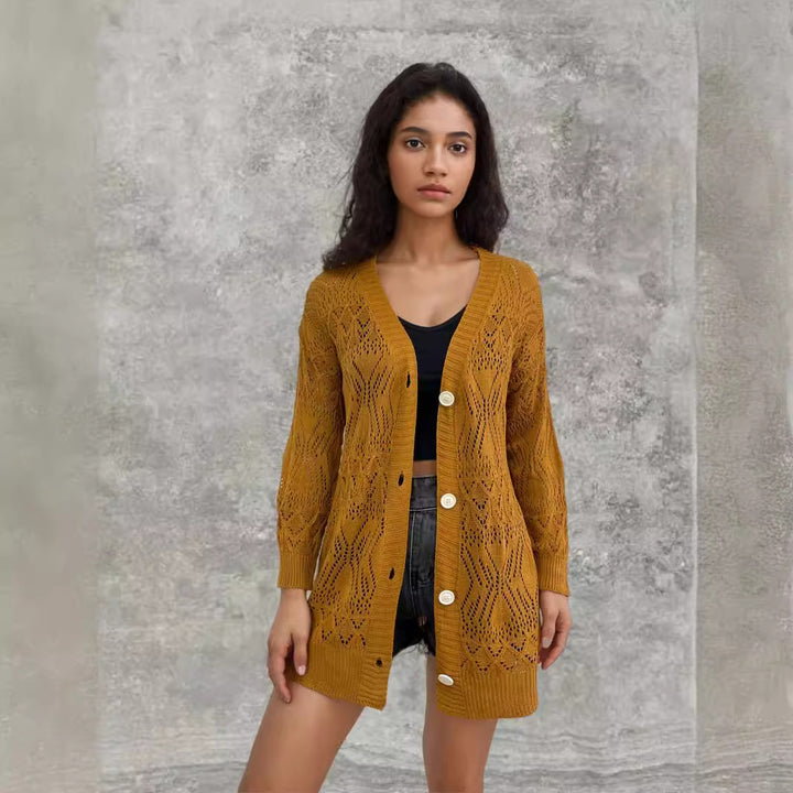 Women's knit jacket with a lovely hole pattern and elegant button details Lune London