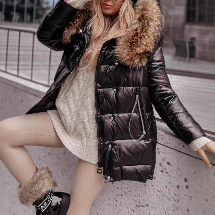 Ladies Long Down Jacket with Removable Faux Fur Collar Lune London