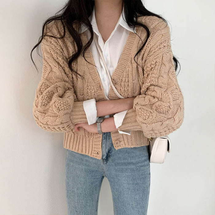 Women's chunky knit cardigan with raised pattern and button details Lune London
