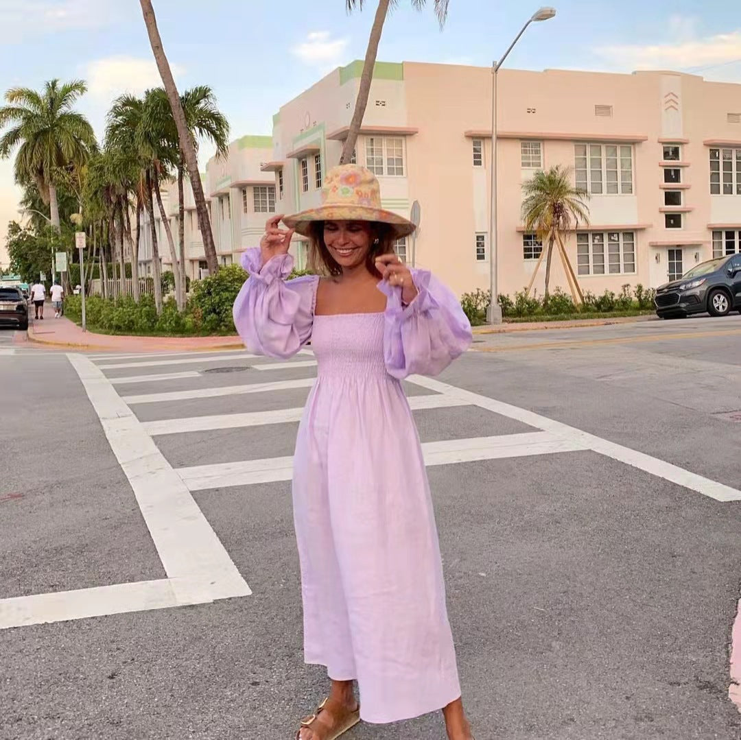 Maxi dress for women with puff sleeves and an elastic waist Lune London