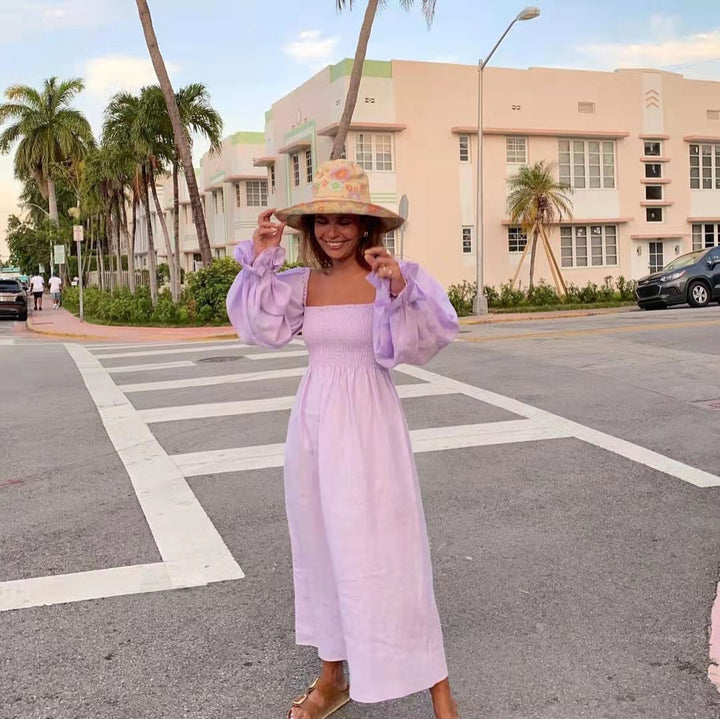 Maxi dress for women with puff sleeves and an elastic waist Lune London