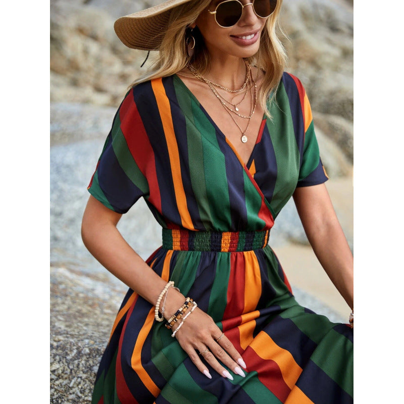 Striped maxi dress for women with adjustable waist Lune London