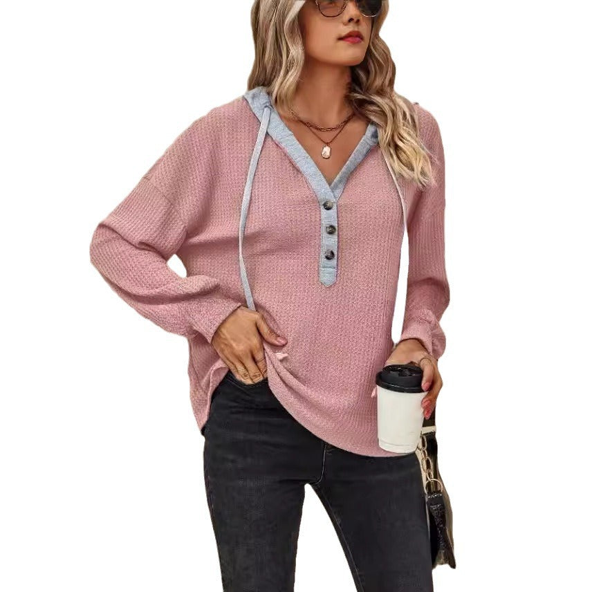 Ladies Oversized Sweater with Chic Button Placket and Style