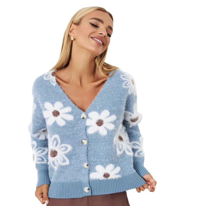 Women's cozy cardigan with floral appliqués and buttons Lune London