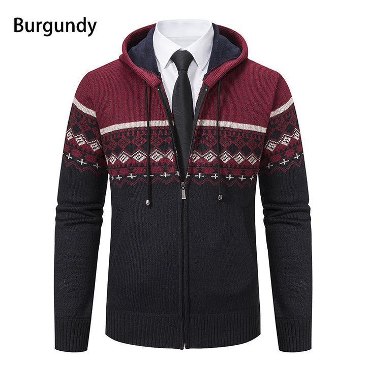 Men's hooded knit jacket with Norwegian pattern Lune London