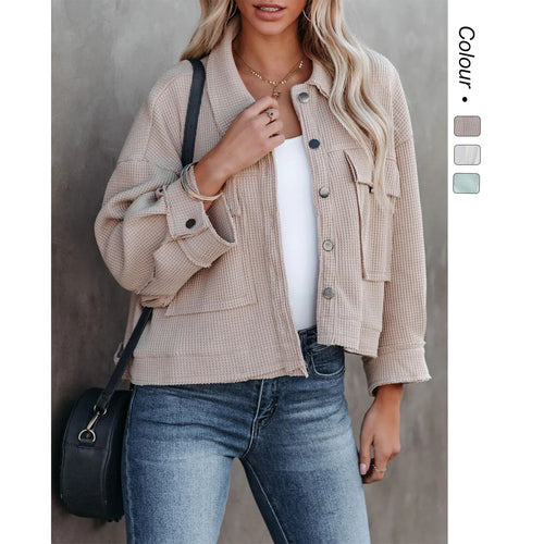 Women's Fashion Short Jacket with Unique Structural Pattern and Practical Pockets Lune London