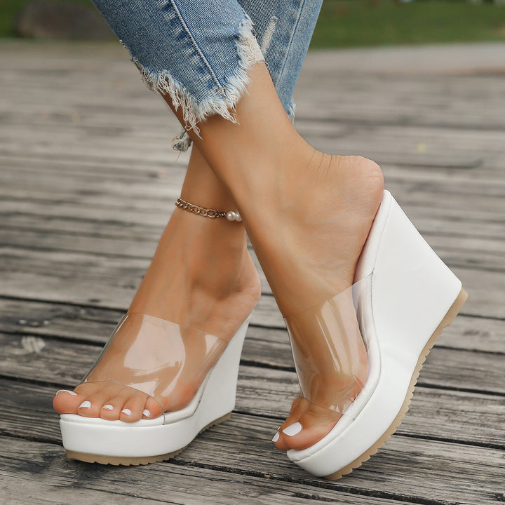 Platform sandals for women with transparent upper material and non-slip sole Lune London