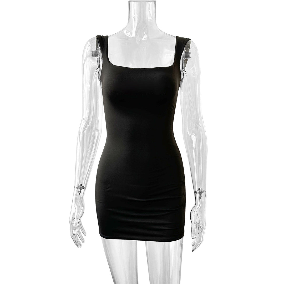 Ladies form-fitting mini dress with square neckline and wide straps Lune London