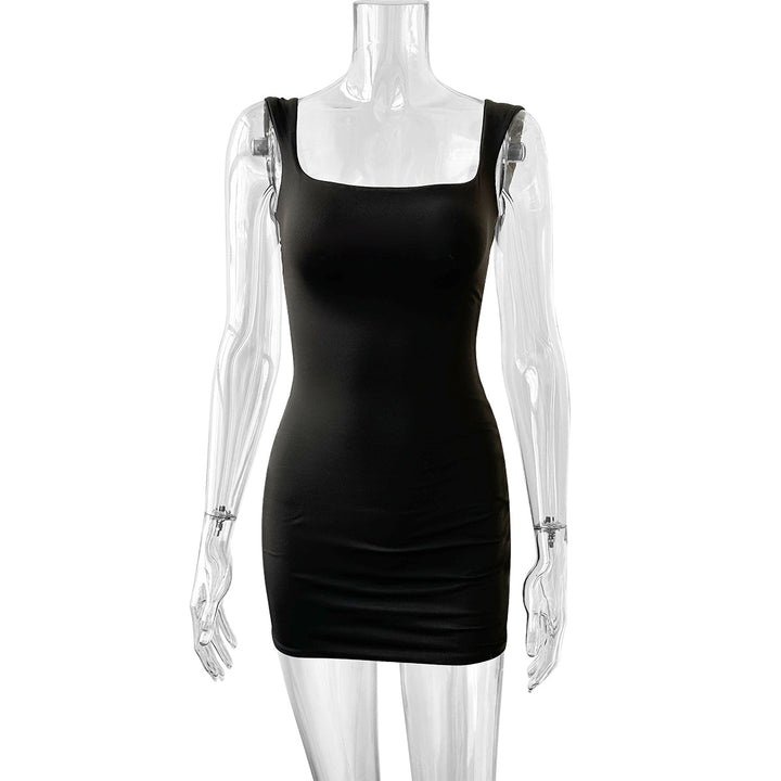 Ladies form-fitting mini dress with square neckline and wide straps Lune London
