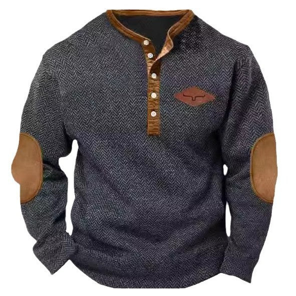 Trendy men's sweater with contrasting collar and elbow patches Lune London