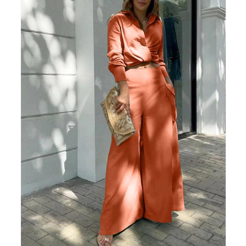Women Elegant and Casual Two-Piece Set with Crop Top and Wide Palazzo Pants Lune London