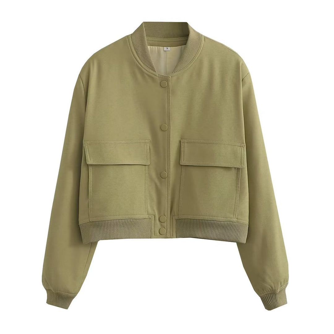 Lune London Women's Cropped Bomber Jacket with Flap Pockets